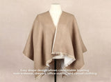 Beige and Brown Women Plaid Poncho Shawl Wrap - Faux Cashmere Reversible Cape Scarf with Fringe V888-ELOSUNG53113