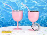 2 Pack Insulated Wine Glass 10 oz Stainless Steel Margarita Tumbler with Lid and Straw Vacuum Sealed V1258-DP02-C-322