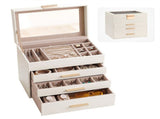 Embellir Jewellery Box 4 Layer Organiser Storage Case Glass Lid Drawers White JEW-BOX-4T-WH