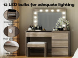 Artiss Dressing Table Set Stool 12 Led Bulbs Wood FURNI-Q-DRESS01N-LED-WD-AB