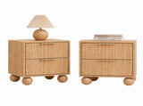 Artiss 2x Bedside Table Round Legs 2 Drawers Pine FUR-Z-BS-03-WDX2