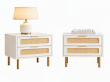 Artiss 2x Rattan Bedside Table 2 Drawers White FUR-U-BS-03-RAT-WHX2