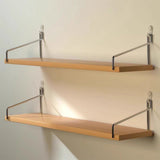 No-Drill Wood-Look Floating Wall Shelf with Metal Rails, Adhesive Hooks and Screws, 40 x 15 cm V1188-MS-731-081