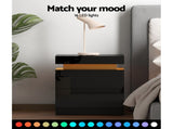 Artiss Bedside Table LED 2 Drawers Lift-up Storage - COLEY Black FURNI-O-LED-BS-01-BK