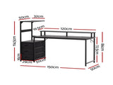 Artiss 145cm L Shaped Gaming Desk Computer Desk with LED Lights & Power Outlets MET-FC-25220-BK