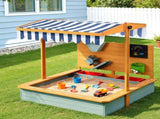 Keezi Kids Sandpit Wooden Canopy Sandbox With Cover Funnel Outdoor Toys 110cm Green SAND-CANOPY-FUNNEL-110-GN