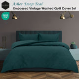 Ardor Asher Deep Teal Embossed Vintage Washed Quilt Cover Set King V442-INT-QUILTCS-ASHER-DEEPTEAL-KI