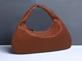 Dark Brown Elegant Woven PU Leather Hobo Bag - Stylish Large-Capacity Shoulder Handbag for Women V888-ELOSUNG11527
