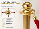 Gold Queue Barrier Stanchion Set of 2 with Red Velvet Rope Crowd Control Bollards V324-RBAR-GOLD-RED-90