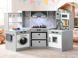 Keezi 112cm Wooden Pretend Kitchen Playset Kids Toy Sink Stove Grey PLAY-WOOD-TAP-GY