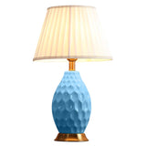 SOGA Textured Ceramic Oval Table Lamp with Gold Metal Base Blue TABLELAMP180BLUE
