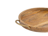 Handcrafted Mango Wood Round Tray W Handles 34cm V637-59089TRA