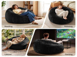 Artiss Bean Bag Chair Cover Soft Faux Fur Beanbag Cover Large Round Stuffed Animal BD-COVER-ROUND-BK