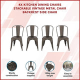 4x Kitchen Dining Chairs Stackable Vintage Metal Chair Backrest Side Chair V63-841671
