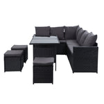 Gardeon Outdoor Dining Set Sofa Lounge Setting Chairs Table Ottoman Black Cover ODF-SDBOSS-3OTM-BK-COVER