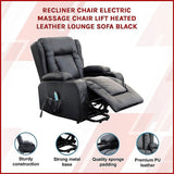 Recliner Chair Electric Massage Lift Chair with Heat Function PU Leather Lounge Sofa Black V63-834091