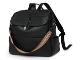 Black Stylish Anti-Theft Backpack for Women - Vintage PU Leather Convertible Rucksack & Shoulder Bag V888-ELOSUNG33377