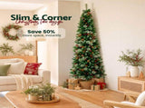 Jingle Jollys 2.1m Artificial Slim Christmas Tree Pine Cone Berry Decor Corner XM-TR-SLIM-7FT-CORNER