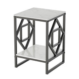 Sleek White Marble Side Table Sofa End Table Bedside Nightstand w Durable Frame V767-JJ-XZ216-BK
