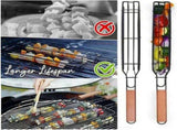 4 Pack BBQ Grill Basket for Home Foldable Non-Stick Barbecue Grill with Wooden Handle Powder Coated V1107-114-33648
