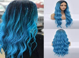 European And Gradient Blue Long Curly Hair High Temperature Silk Wig V1366-AZ2-W-12412
