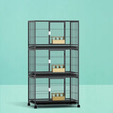 i.Pet Bird Cage Large Bird Cages Aviary Budgie Perch Cage Parrot Pet Stand Wheels PET-BIRDCAGE-3CAGE-BK-AB