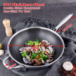 316 Stainless Steel 32cm Non-Stick Stir Fry Cooking Kitchen Wok Pan without Lid Honeycomb Double V255-316-32-NO-LID