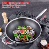 32cm 316 Stainless Steel Non-Stick Stir Fry Cooking Kitchen Wok Pan with Lid Honeycomb Double Sided V255-316-32-LID