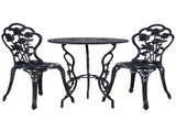 Gardeon 3PC Outdoor Setting Bistro Set Chairs Table Cast Aluminum Rose Black GB-CALU-3PC-XG1015-BK