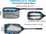 Floating Folding Fishing Landing Net, Rubber Coated Net with Fixed or Telescopic Handle for Kayak, V1189-LC-AMZ-00145