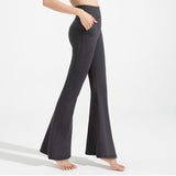 Size XL Women's High Waisted Flare Yoga Pants with Side Pockets - Graphite Grey Crossover Waistband V888-ELOSUNG57382-4