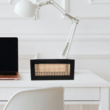 Black Wooden Crate with Bamboo Weave Vintage Style Storage Box for Desk and Shelf V1366-AZ2-W-18816