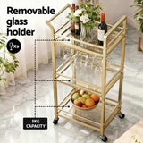 Artiss Kitchen Island Cart Trolley Rolling Serving Storage Wine Glass 43cm Gold FUR-Z-BC-GLASS-43
