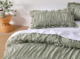 Vintage Design Homewares Haven Sage Washed Cotton Ruched Quilt Cover Set Queen V442-HIN-QUILTCS-HAVEN-SAGE-QS