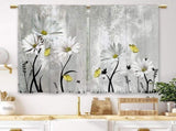 Blue Farmhouse Daisy Kitchen Curtains Wooden Flower Small Short Cafe Window Curtains Rustic Floral V1192-AZ-W-26552