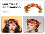 Festive Pumpkin Headband Hair Wreath with Maple Leaves for Harvest Party and Weddings V1370-AZ4-18148