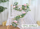 2 Pack 13FT Flower Garland, Artificial Rose Vine Fake Flower Garland Silk Rose Peony Hanging Vine V1258-DP02-WO-519