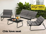 Gardeon 4PCS Outdoor Sofa Set Table and Chairs Cushion textilene Patio Furniture ODF-4PC-SOFA-TXL-J-CSN-BK