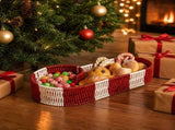 Candy Cane Shaped Woven Storage Basket, Holiday Table Organizer Tray, Divided Compartments for V1192-AZ-W-24672