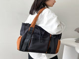 Large Tote Bag Women, Lightweight Nylon Color-Blocked Shoulder Handbag with Drawstring Pocket V1237-ZY-917-240