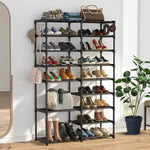 SOGA 2X 16-Shelf Tier Shoe Storage Shelf Space-Saving Caddy Rack Organiser with Side Hooks Black RACK0003X2