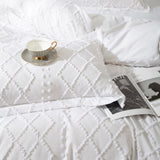 Tufted Boho Embroidery Quilt/Doona/Duvet Cover Set - White - Queen Size V493-JJXW-01Q