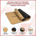 Natural Cork TPE Yoga Mat Sports Eco Friendly Exercise Fitness Gym Pilates V63-835681