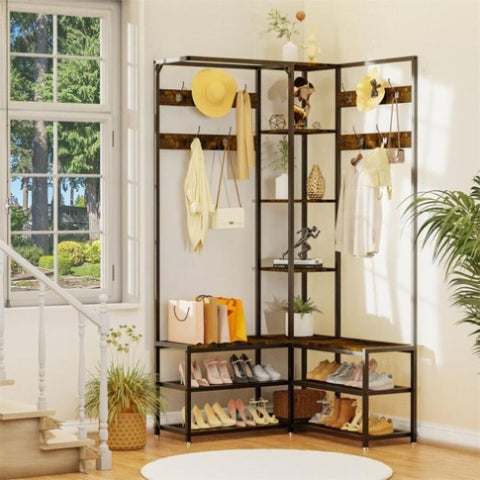 Corner Coat Stand with Shoe Bench Metal & MDF Organizer V178-67000