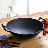 SOGA 2X 32cm Commercial Cast Iron Wok FryPan Fry Pan with Double Handle ZPAI013AX2