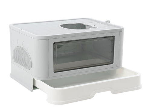 PaWz Foldable Cat Litter Box Tray Enclosed Grey PT1152-GY_NZ