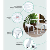 Gardeon 3PC Outdoor Setting Bistro Set Chairs Table Cast Aluminum Patio Furniture Tulip White GB-CALU-3PC-XG1018-WH