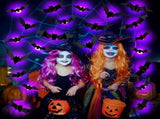 36 PCS LED Purple Lighted 3D Bats Halloween Decoration, 5 Sizes & 4 Shapes Removable PVC Bats V1258-DP02-C-408