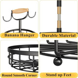2-Tier Fruit Basket Bowl Storage with Wood Lift Handle and Dual Banana Tree Hanger for Kitchen V178-36086