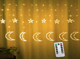 Led Curtain Lights Moon Star Light String 6.6ft Window Decoration 8 Modes Remote Control USB Power V1366-AZ2-W-04175